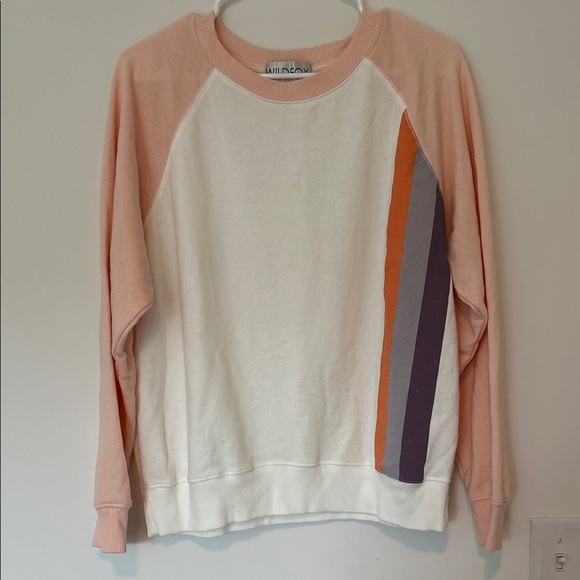 Wildfox Pink and White Sweatshirt with Orange and Purple Stripes Size M - Picture 1 of 4